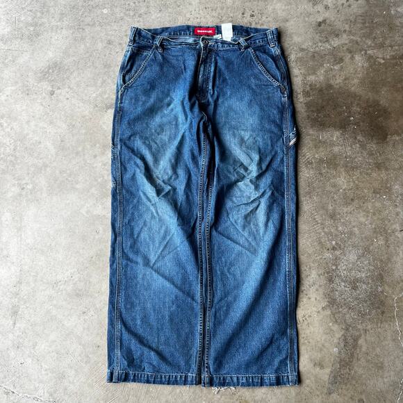VINTAGE UNIONBAY DARKWASH FADED JEANS 36X32 Y2K 00S BAGGY WIDE LEG LOOSE - Picture 1 of 7